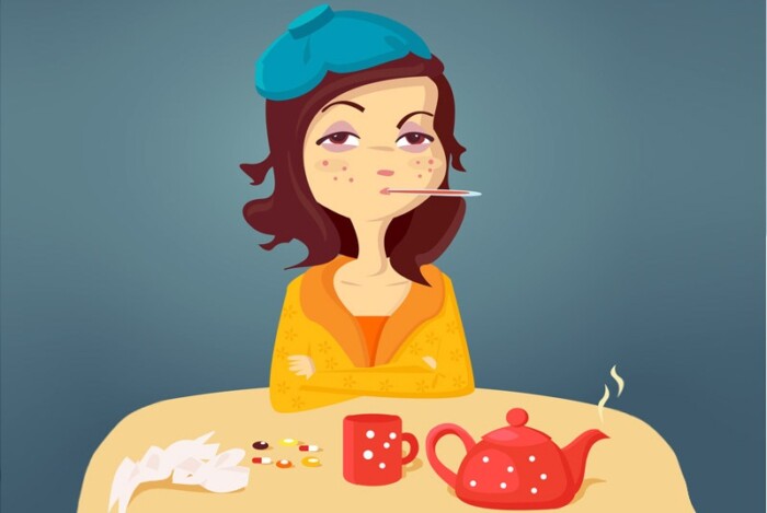 Cartoon girl with illness